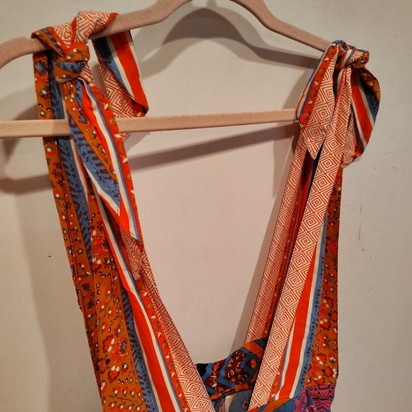 Free People Multicolor Maritzah Wide Leg One Piece Jumpsuit Sz 2 Boho Hippie - Picture 3 of 7